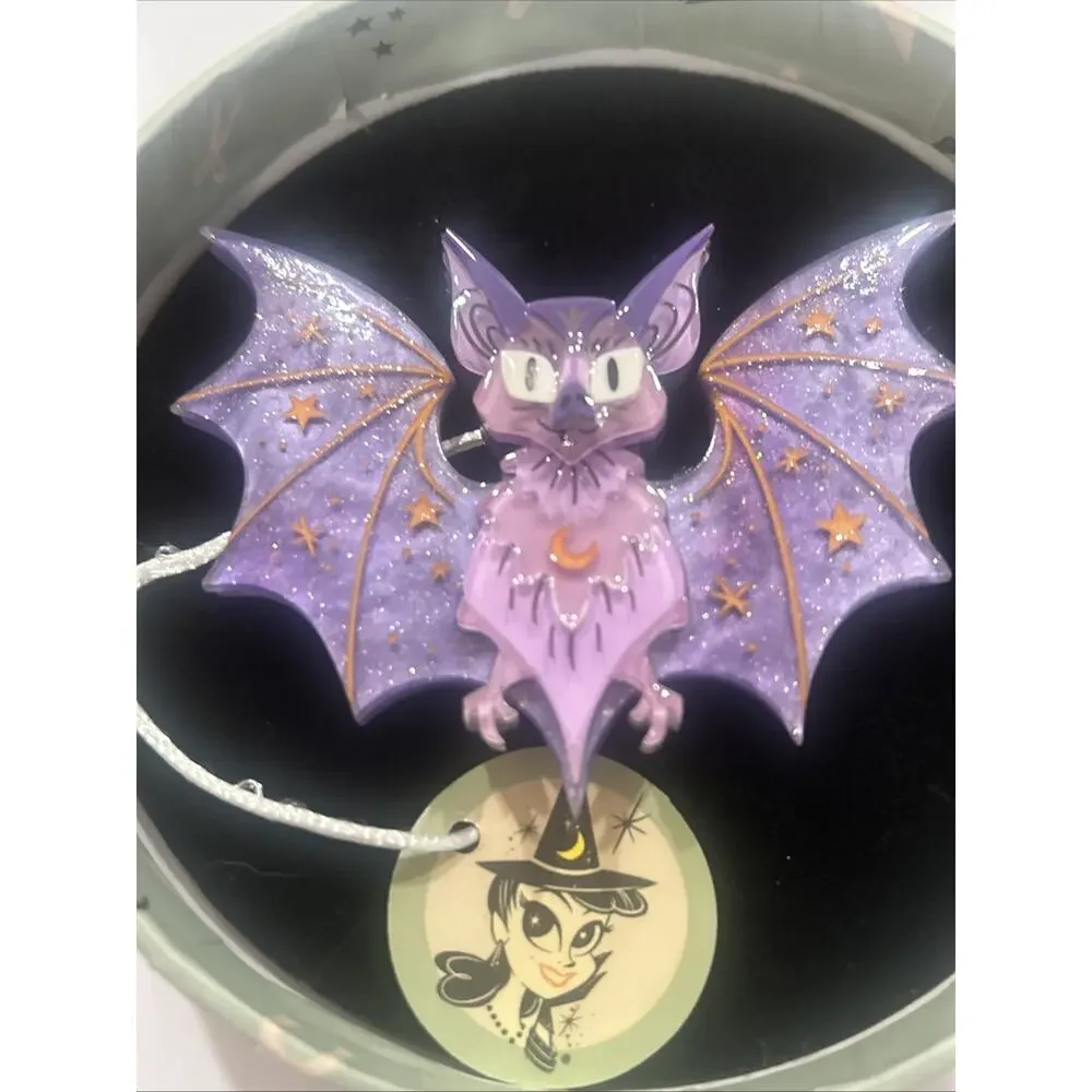Erstwilder Kitschy Witch Nature’s Nocturne Bat Brooch NIB Huge